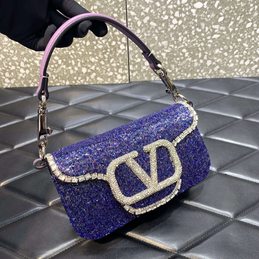 Valentino V3WCRYSTALSILVER Valentino Loc¨° Foldover Top Small Shoulder Bag Purple