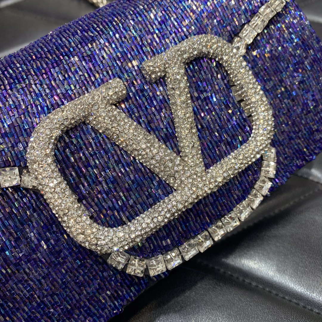 Valentino V3WCRYSTALSILVER Valentino Loc¨° Foldover Top Small Shoulder Bag Purple