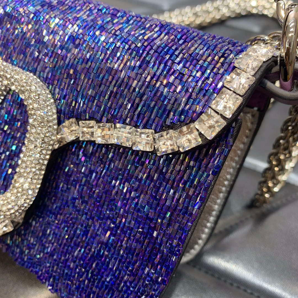 Valentino V3WCRYSTALSILVER Valentino Loc¨° Foldover Top Small Shoulder Bag Purple