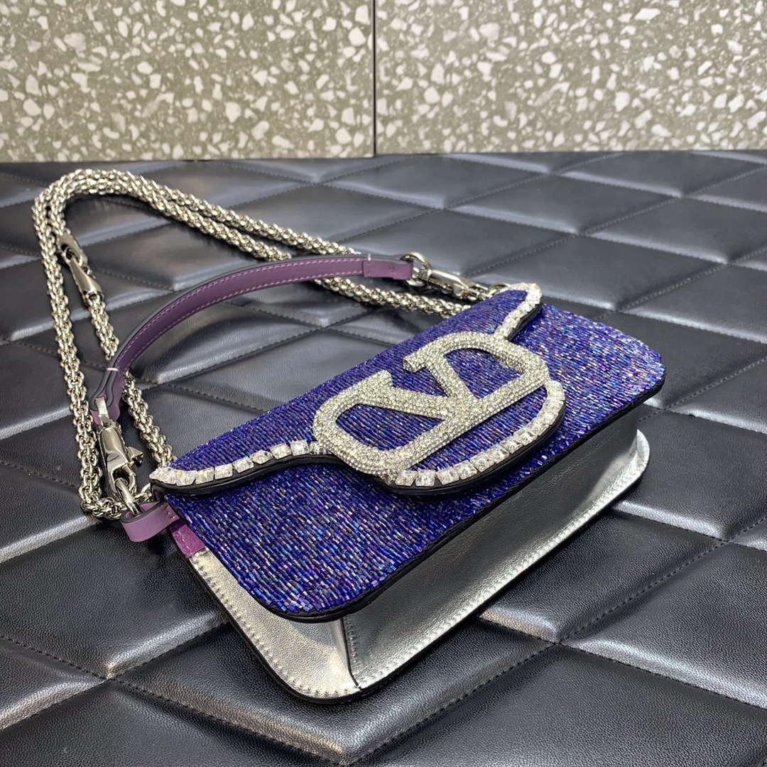 Valentino V3WCRYSTALSILVER Valentino Loc¨° Foldover Top Small Shoulder Bag Purple