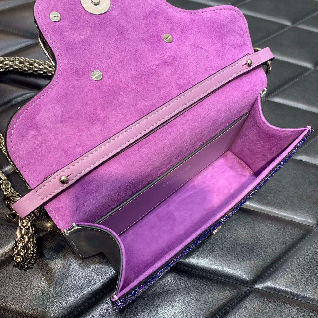 Valentino V3WCRYSTALSILVER Valentino Loc¨° Foldover Top Small Shoulder Bag Purple