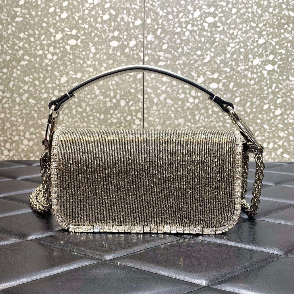 Valentino V3WCRYSTALSILVER Valentino Loc¨° Foldover Top Small Shoulder Bag Silver
