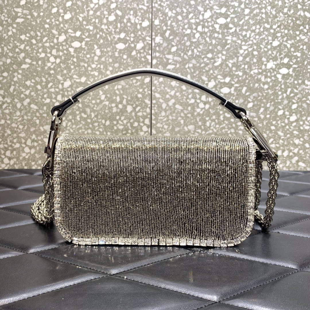 Valentino V3WCRYSTALSILVER Valentino Loc¨° Foldover Top Small Shoulder Bag Silver