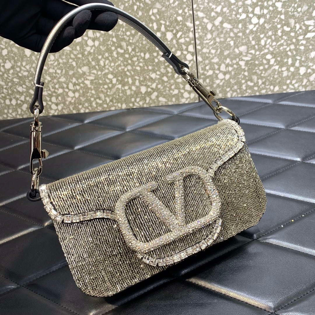 Valentino V3WCRYSTALSILVER Valentino Loc¨° Foldover Top Small Shoulder Bag Silver