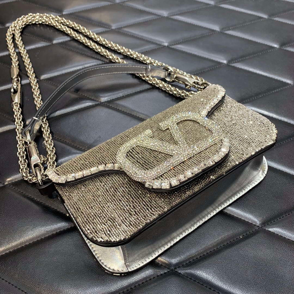 Valentino V3WCRYSTALSILVER Valentino Loc¨° Foldover Top Small Shoulder Bag Silver