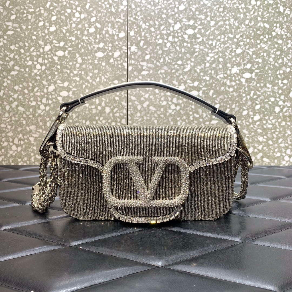 Valentino V3WCRYSTALSILVER Valentino Loc¨° Foldover Top Small Shoulder Bag Silver