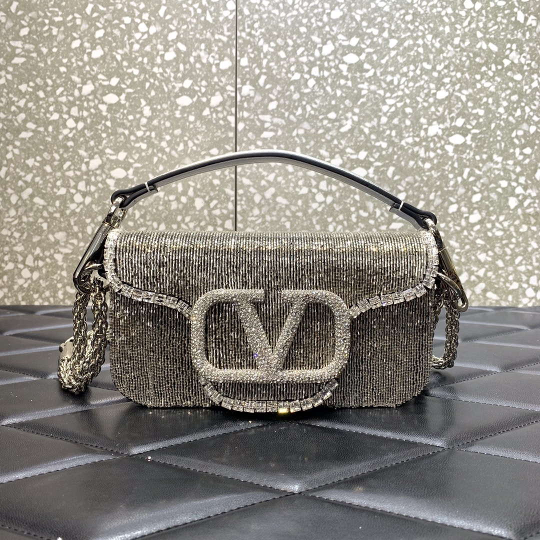 Valentino V3WCRYSTALSILVER Valentino Loc¨° Foldover Top Small Shoulder Bag Silver