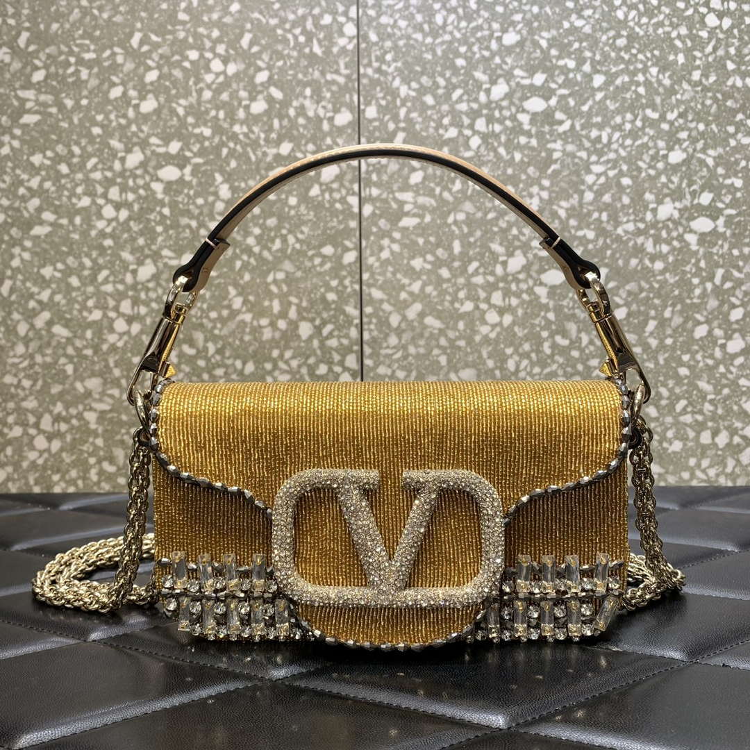 Valentino V3WCRYSTALSILVER Valentino Loc¨° Foldover Top Small Shoulder Bag Yellow