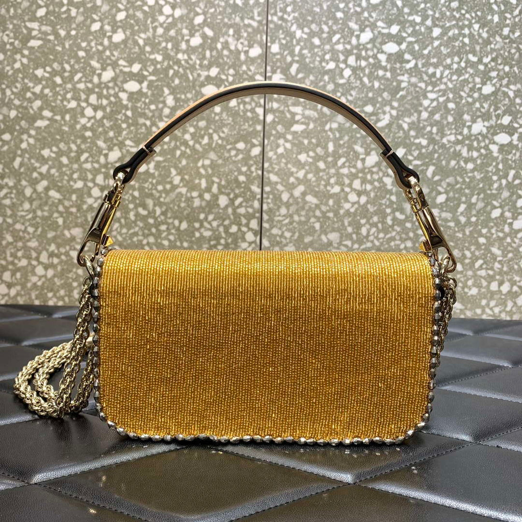 Valentino V3WCRYSTALSILVER Valentino Loc¨° Foldover Top Small Shoulder Bag Yellow