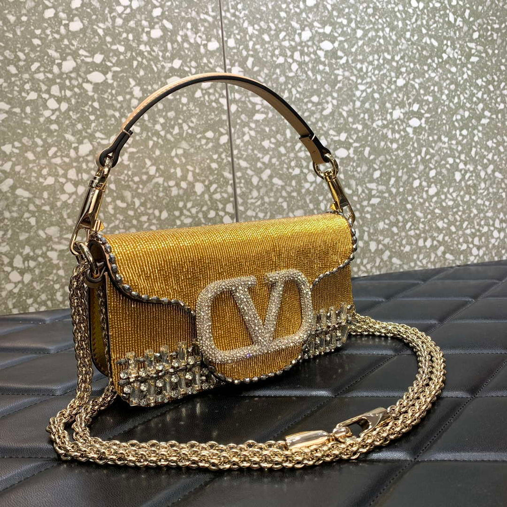 Valentino V3WCRYSTALSILVER Valentino Loc¨° Foldover Top Small Shoulder Bag Yellow