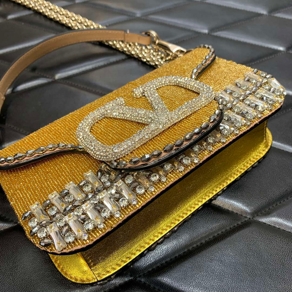 Valentino V3WCRYSTALSILVER Valentino Loc¨° Foldover Top Small Shoulder Bag Yellow