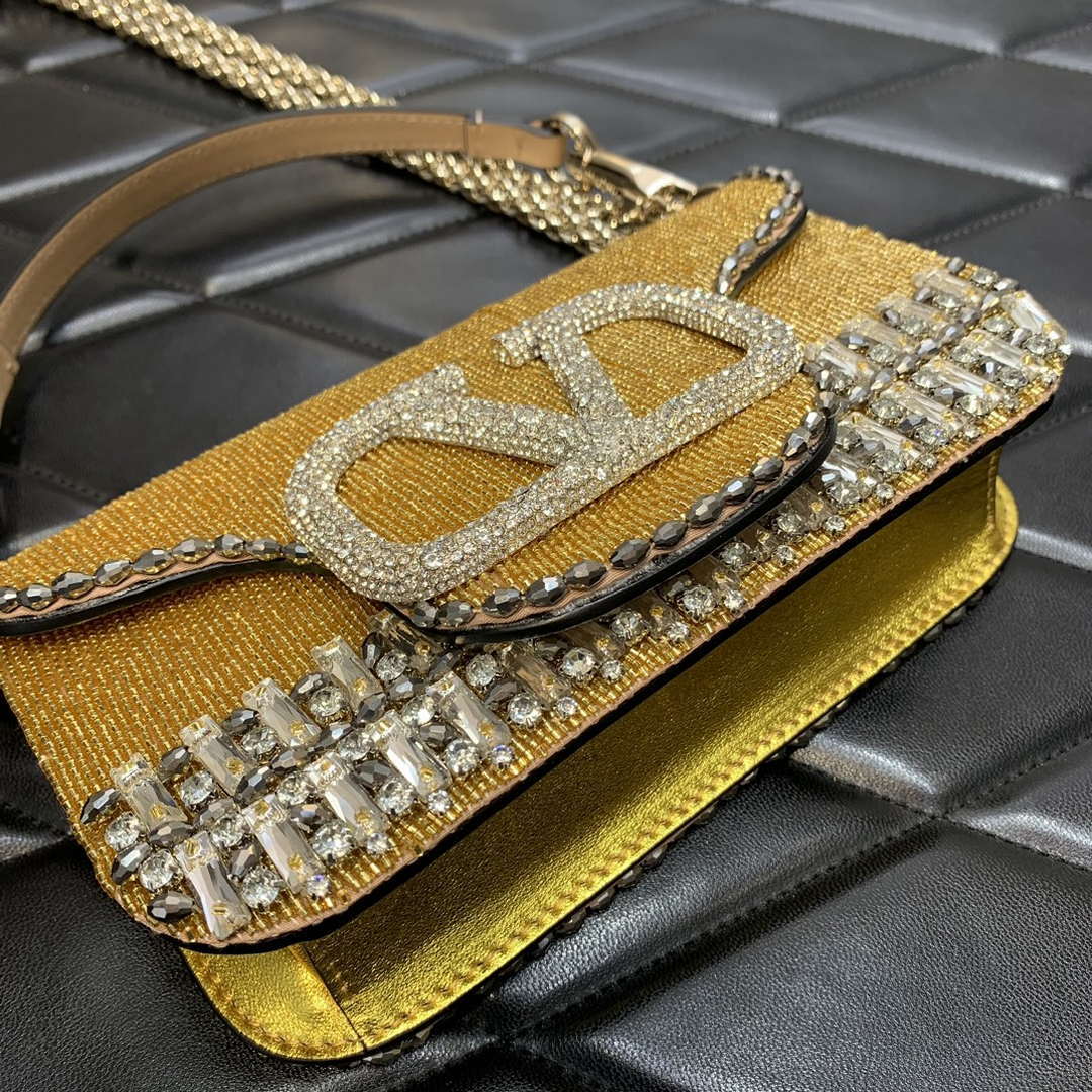 Valentino V3WCRYSTALSILVER Valentino Loc¨° Foldover Top Small Shoulder Bag Yellow