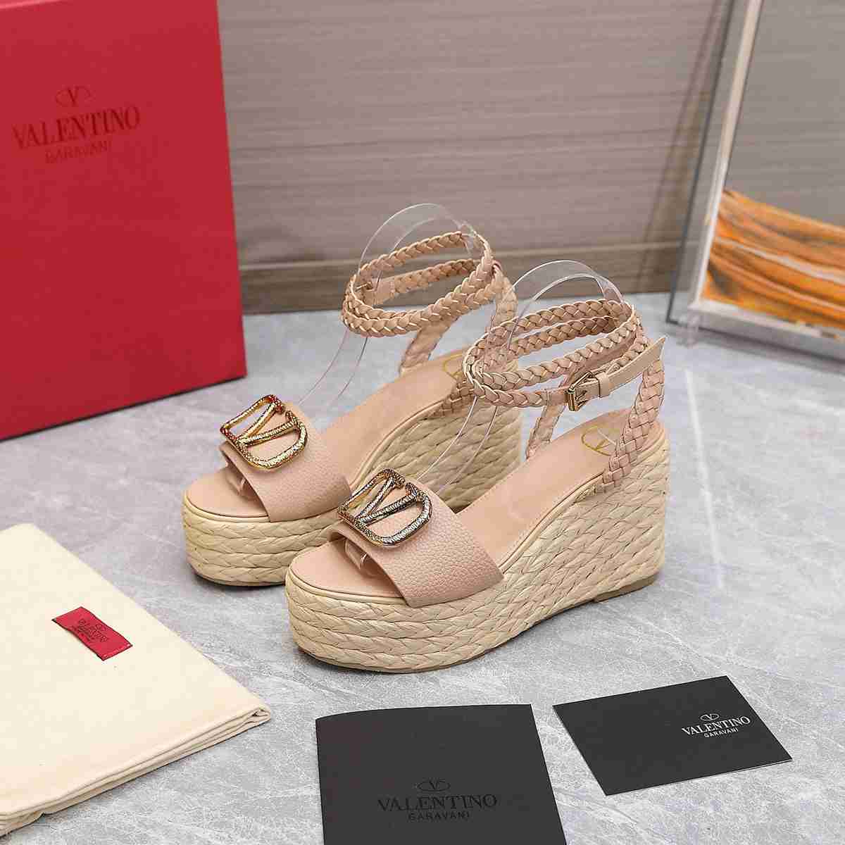Valentino VLogo Signature Calfskin Wedge Sandal 90MM V78124 - 35 - View 1