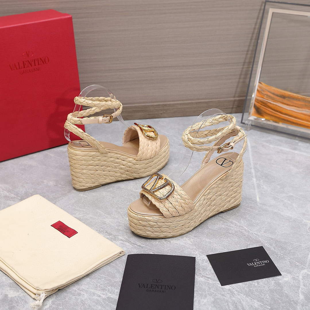 Valentino VLogo Signature Calfskin Wedge Sandal 90MM V78126 - 35 - View 1