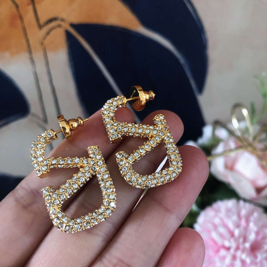 Valentino VLOGO SIGNATURE EARRINGS IN METAL AND SWAROVSKI CRYSTALS V880982