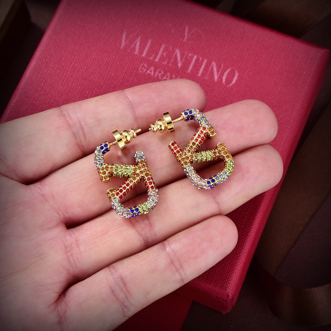 Valentino VLOGO SIGNATURE EARRINGS IN METAL AND SWAROVSKI CRYSTALS V880983