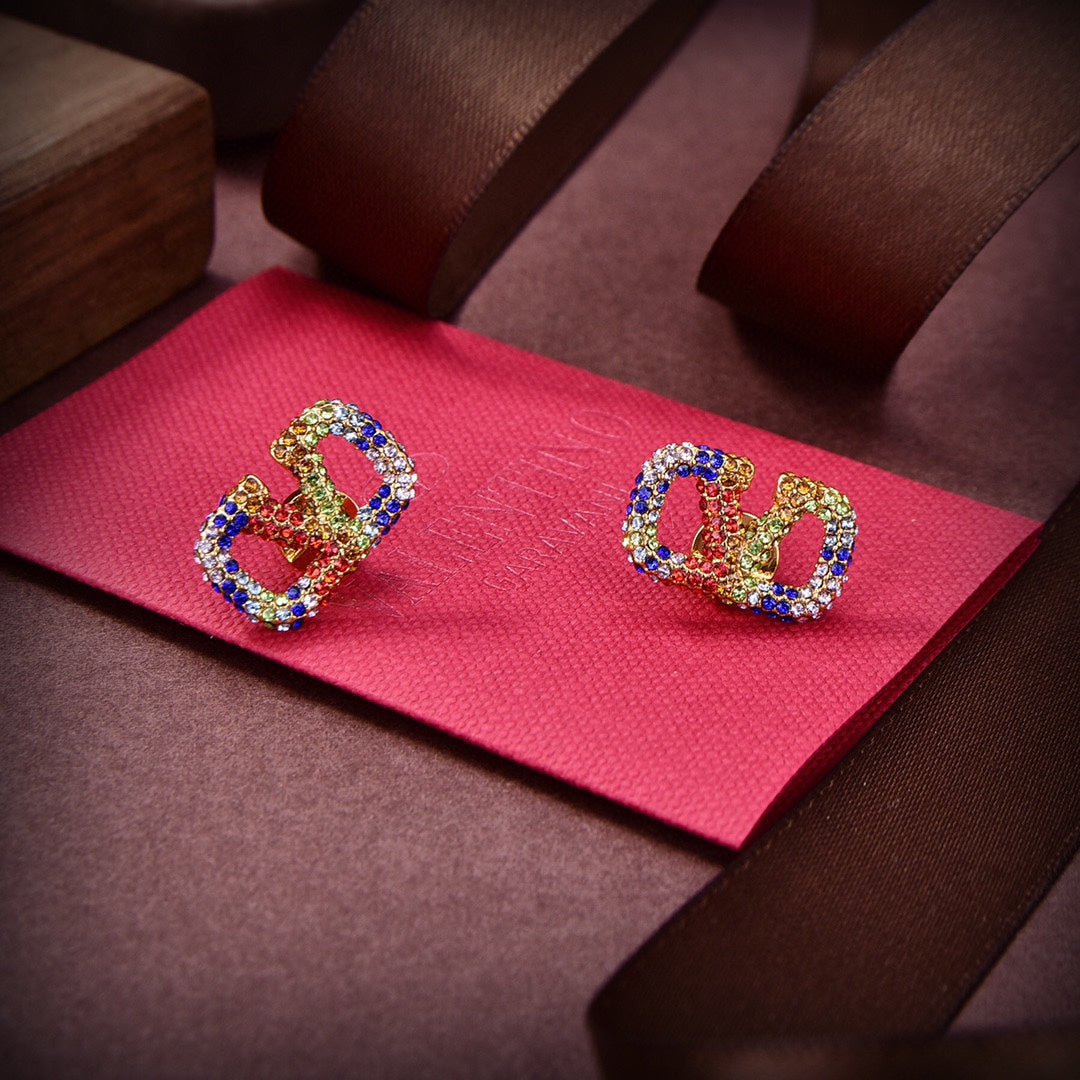 Valentino VLOGO SIGNATURE EARRINGS IN METAL AND SWAROVSKI CRYSTALS V880984 - Default Title - View 1
