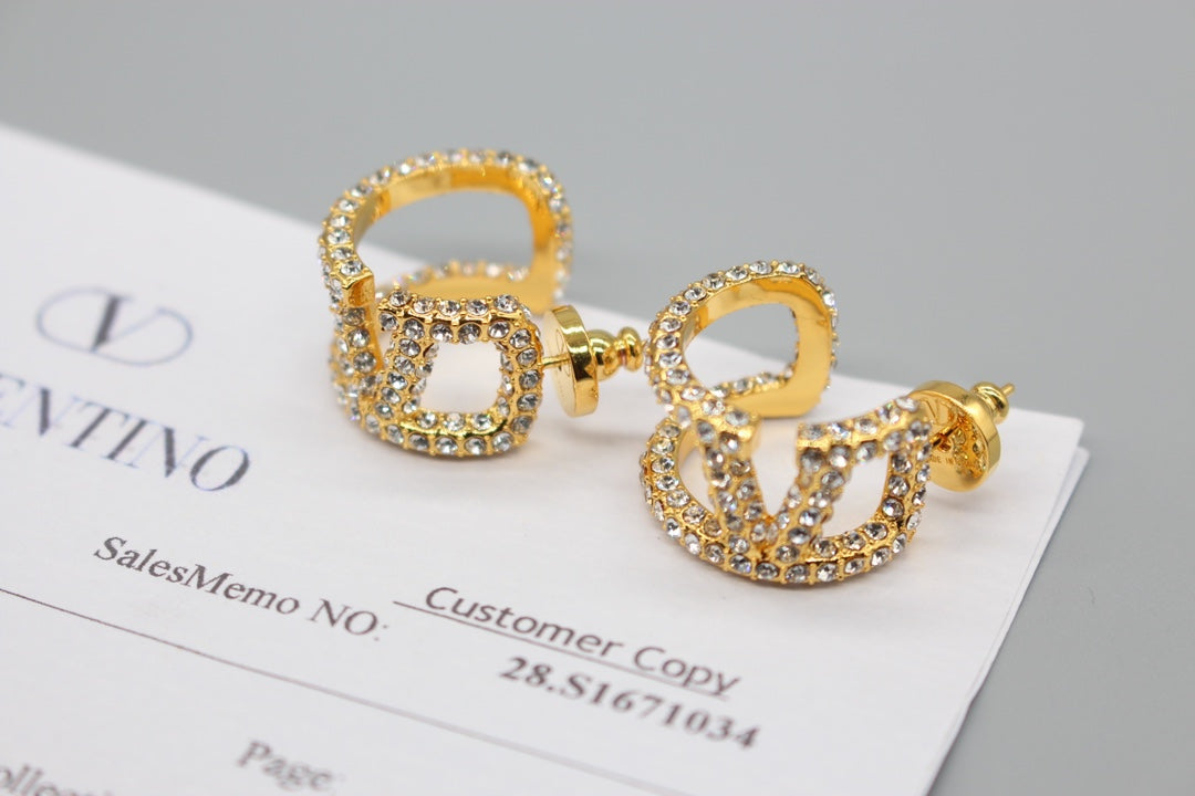 Valentino VLOGO SIGNATURE EARRINGS IN METAL AND SWAROVSKI CRYSTALS V880985 - Default Title - View 1