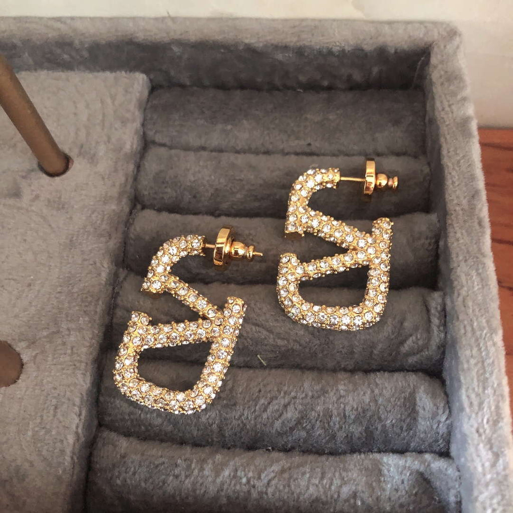 Valentino VLOGO SIGNATURE EARRINGS IN METAL AND SWAROVSKI CRYSTALS WJ0G04YCW_MH5