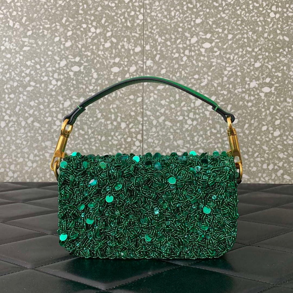 Valentino 2W2B0K53BYYNB6 garavani loc¨° small shoulder bag embroidered with jewel logo Green