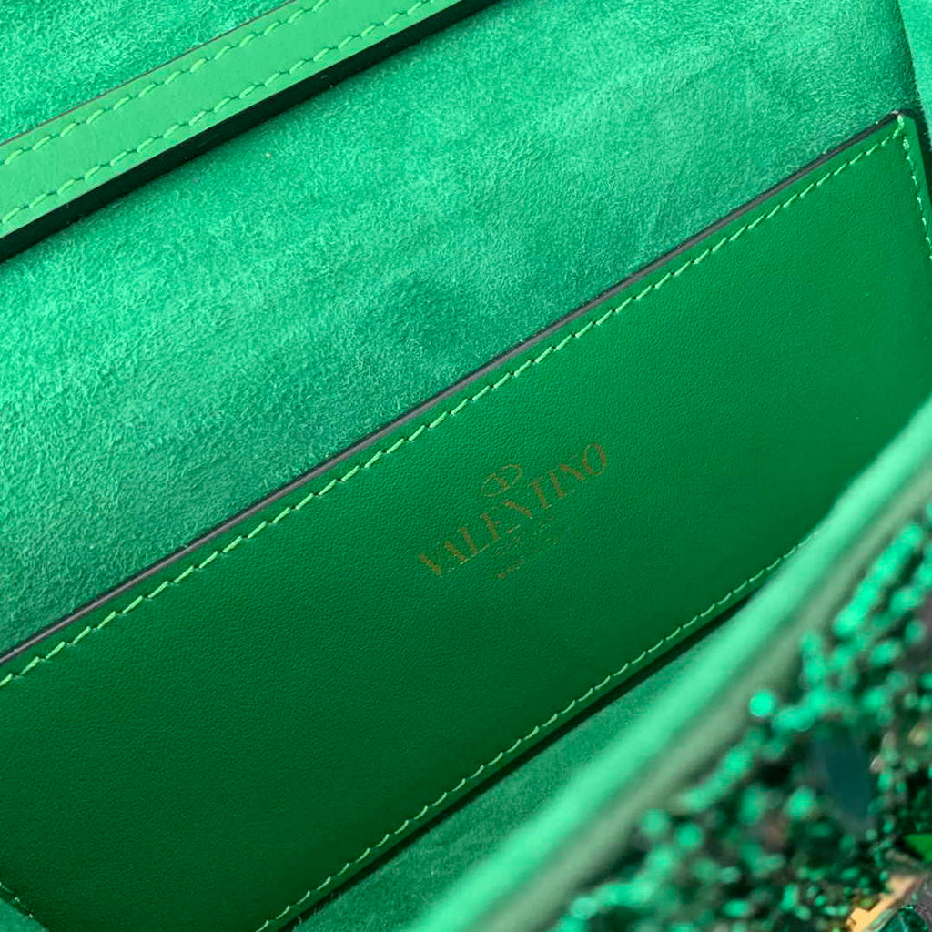 Valentino 2W2B0K53BYYNB6 garavani loc¨° small shoulder bag embroidered with jewel logo Green