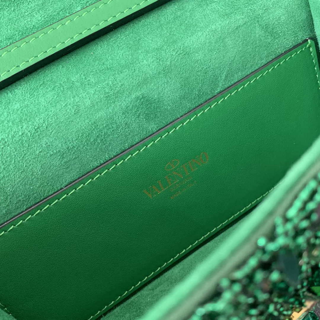 Valentino 2W2B0K53BYYNB6 garavani loc¨° small shoulder bag embroidered with jewel logo Green
