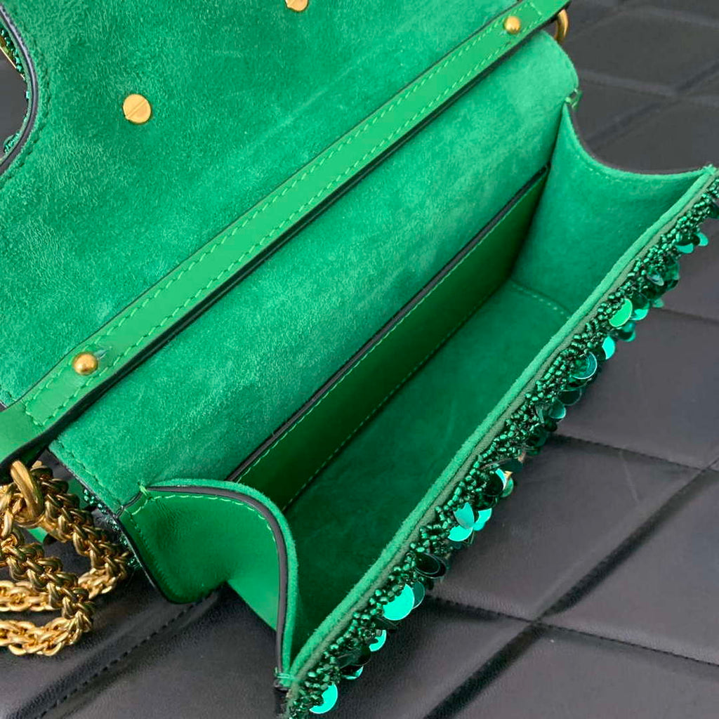 Valentino 2W2B0K53BYYNB6 garavani loc¨° small shoulder bag embroidered with jewel logo Green