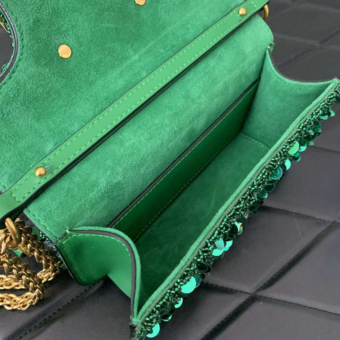 Valentino 2W2B0K53BYYNB6 garavani loc¨° small shoulder bag embroidered with jewel logo Green