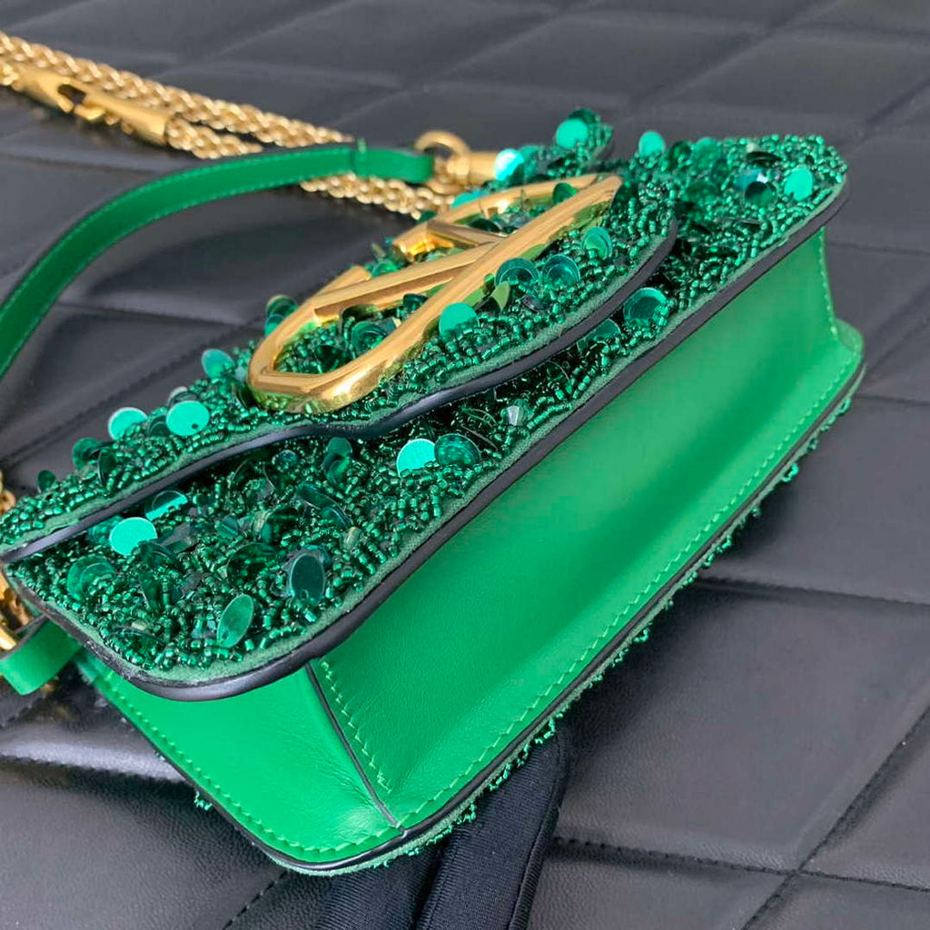 Valentino 2W2B0K53BYYNB6 garavani loc¨° small shoulder bag embroidered with jewel logo Green