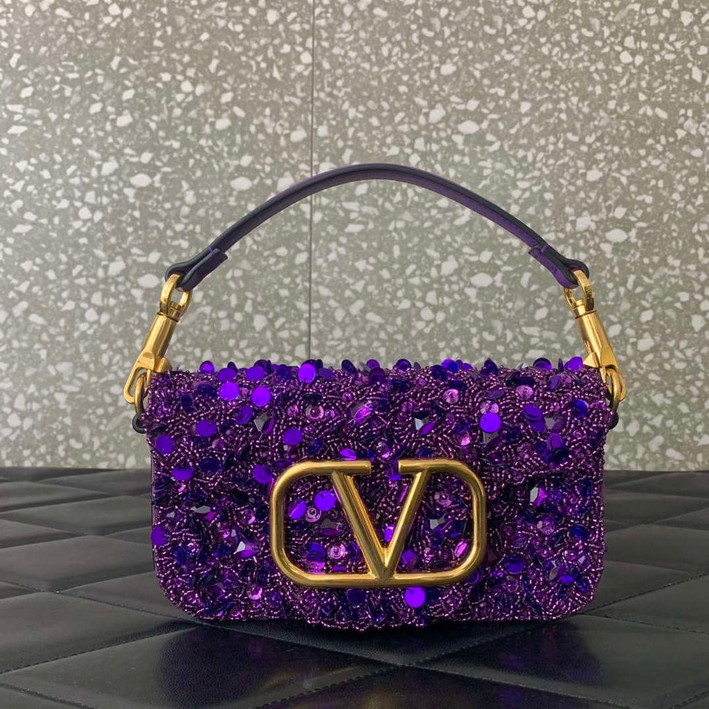 Valentino 2W2B0K53BYYNB6 garavani loc¨° small shoulder bag embroidered with jewel logo Purple