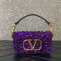 Valentino 2W2B0K53BYYNB6 garavani loc¨° small shoulder bag embroidered with jewel logo Purple