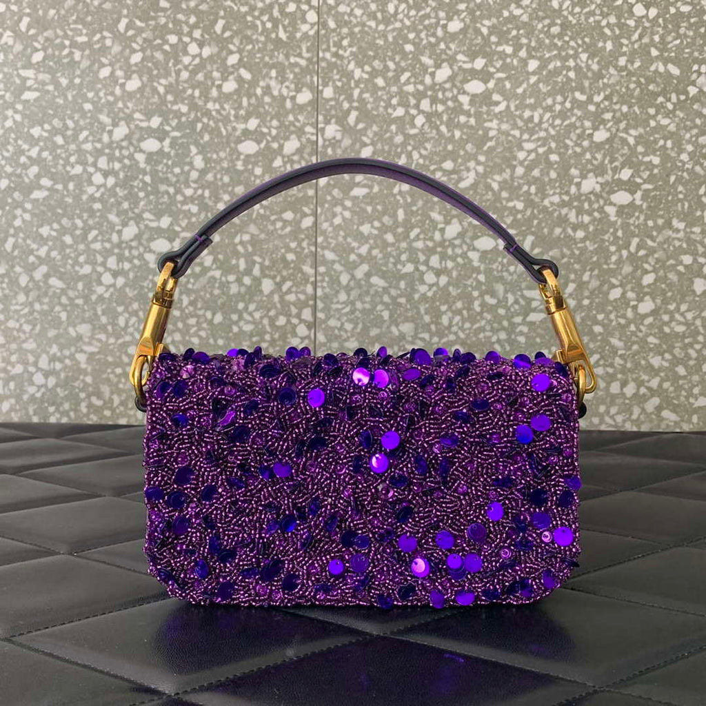 Valentino 2W2B0K53BYYNB6 garavani loc¨° small shoulder bag embroidered with jewel logo Purple