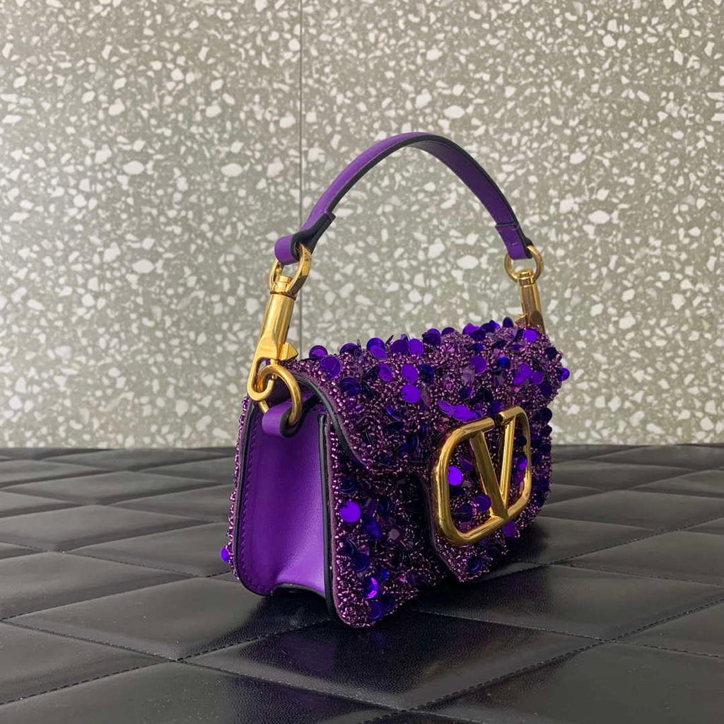 Valentino 2W2B0K53BYYNB6 garavani loc¨° small shoulder bag embroidered with jewel logo Purple