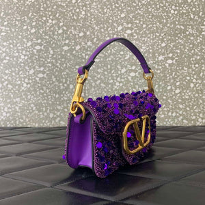 Valentino 2W2B0K53BYYNB6 garavani loc¨° small shoulder bag embroidered with jewel logo Purple - Default Title - View 3