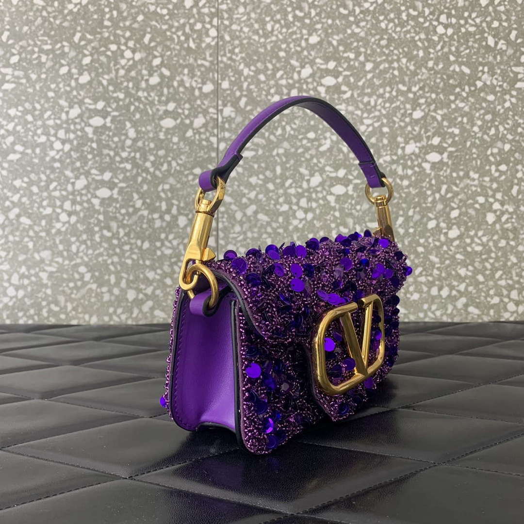 Valentino 2W2B0K53BYYNB6 garavani loc¨° small shoulder bag embroidered with jewel logo Purple