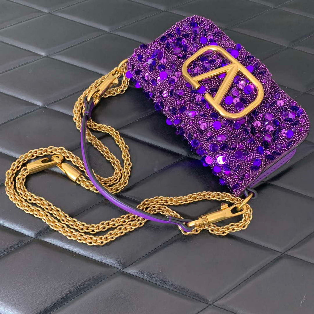 Valentino 2W2B0K53BYYNB6 garavani loc¨° small shoulder bag embroidered with jewel logo Purple