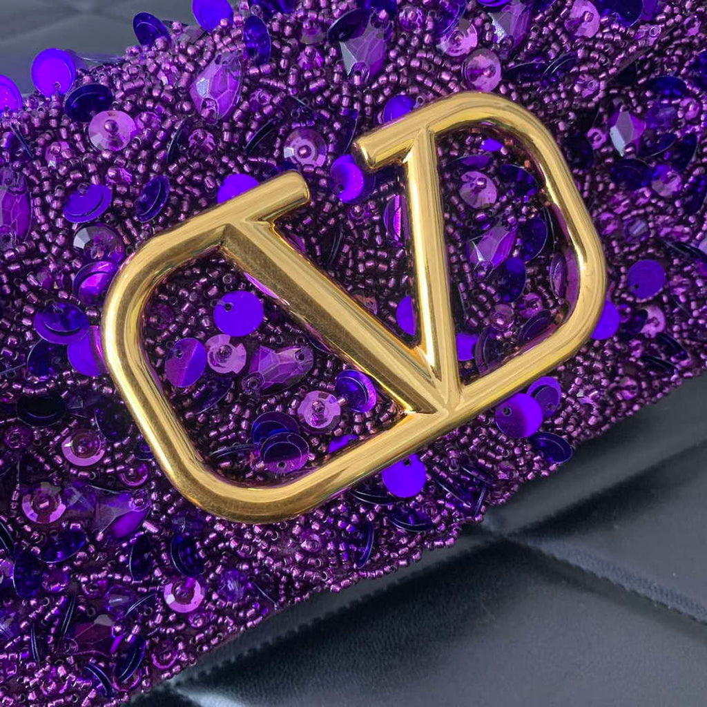 Valentino 2W2B0K53BYYNB6 garavani loc¨° small shoulder bag embroidered with jewel logo Purple