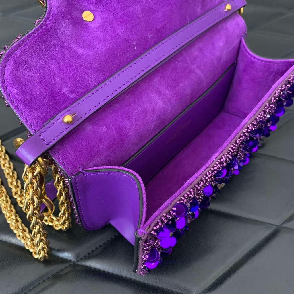 Valentino 2W2B0K53BYYNB6 garavani loc¨° small shoulder bag embroidered with jewel logo Purple