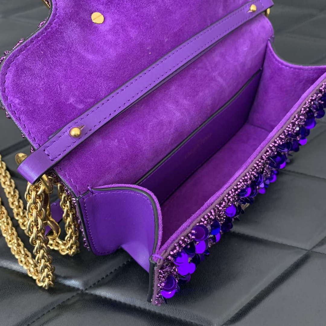 Valentino 2W2B0K53BYYNB6 garavani loc¨° small shoulder bag embroidered with jewel logo Purple