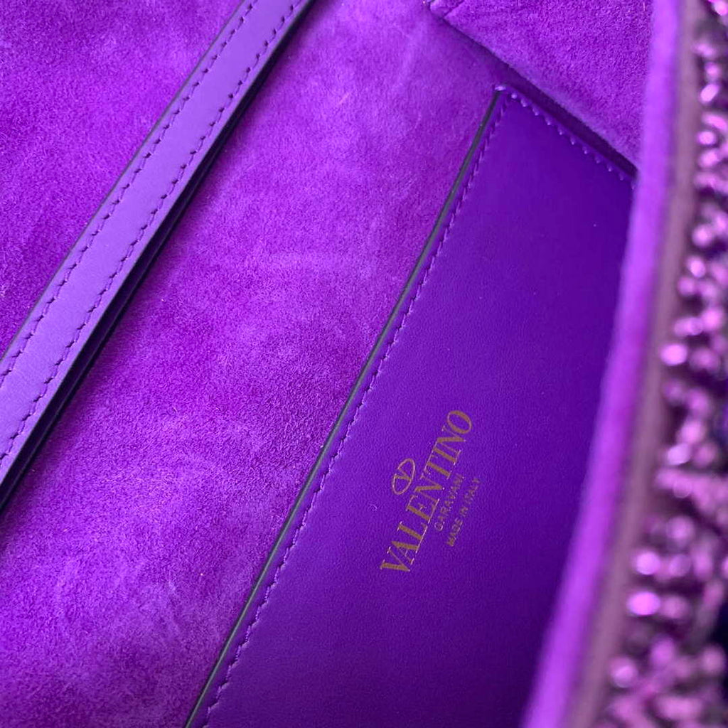 Valentino 2W2B0K53BYYNB6 garavani loc¨° small shoulder bag embroidered with jewel logo Purple