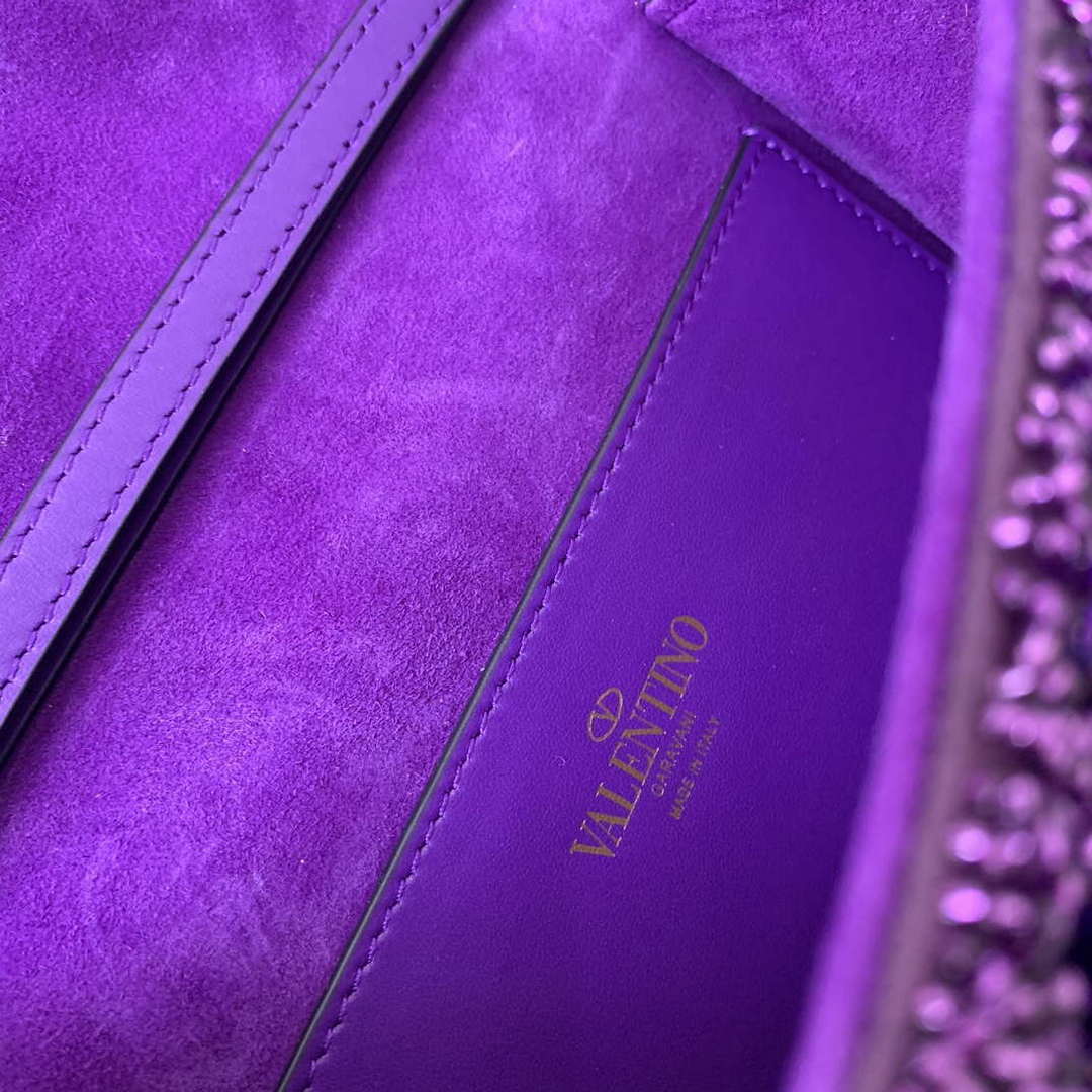Valentino 2W2B0K53BYYNB6 garavani loc¨° small shoulder bag embroidered with jewel logo Purple