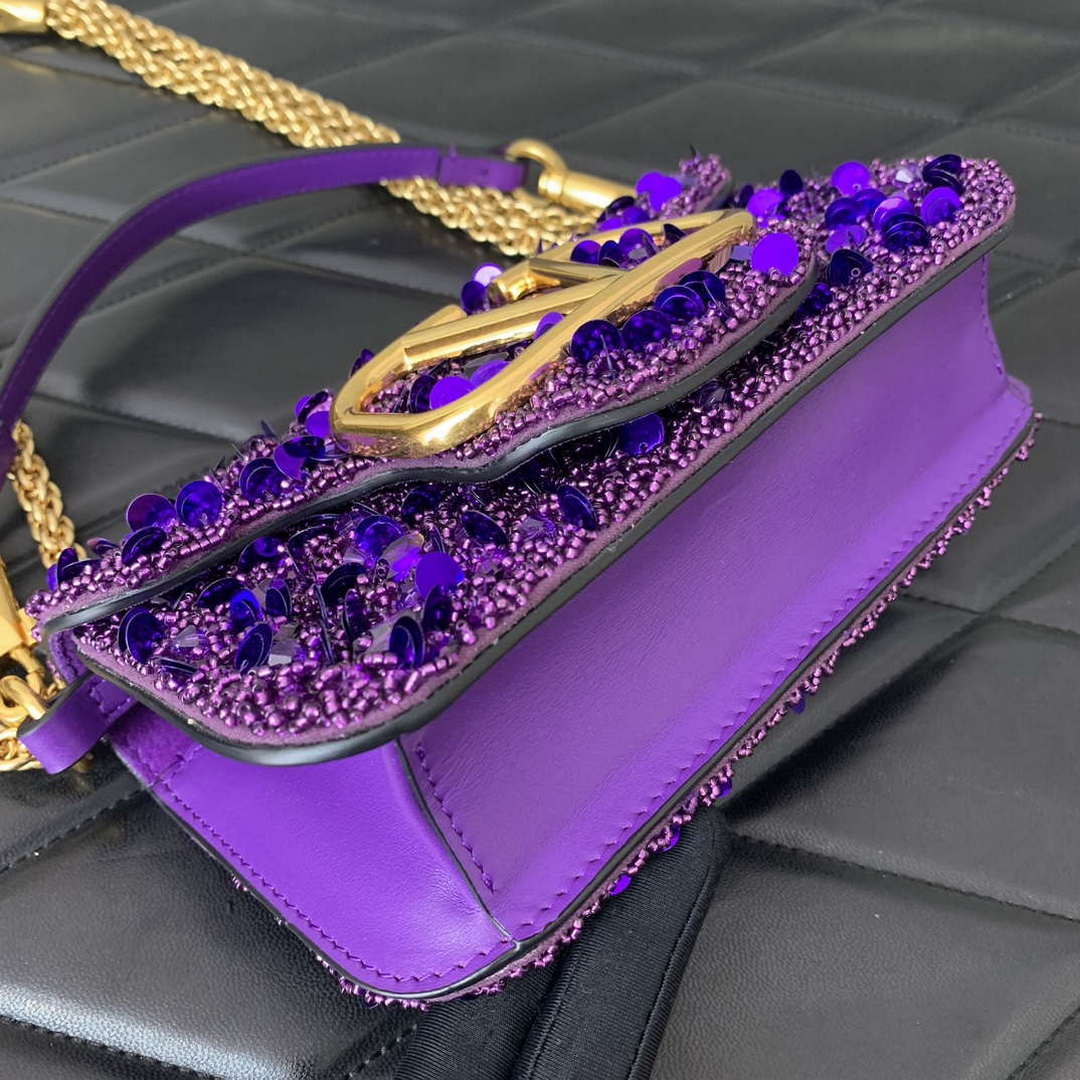 Valentino 2W2B0K53BYYNB6 garavani loc¨° small shoulder bag embroidered with jewel logo Purple