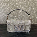 Valentino 2W2B0K53BYYNB6 garavani loc¨° small shoulder bag embroidered with jewel logo White