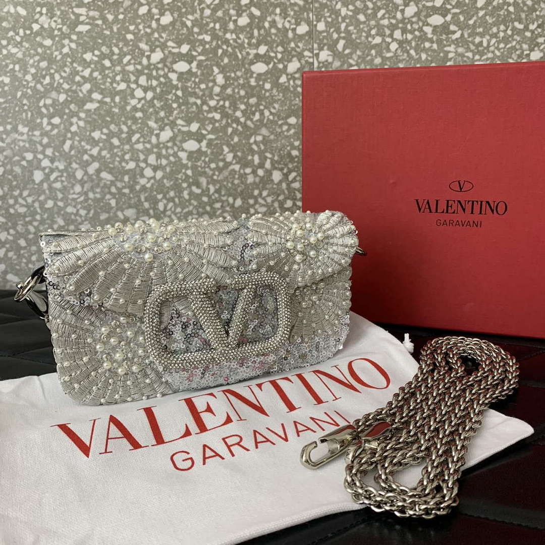 Valentino 2W2B0K53BYYNB6 garavani loc¨° small shoulder bag embroidered with jewel logo White