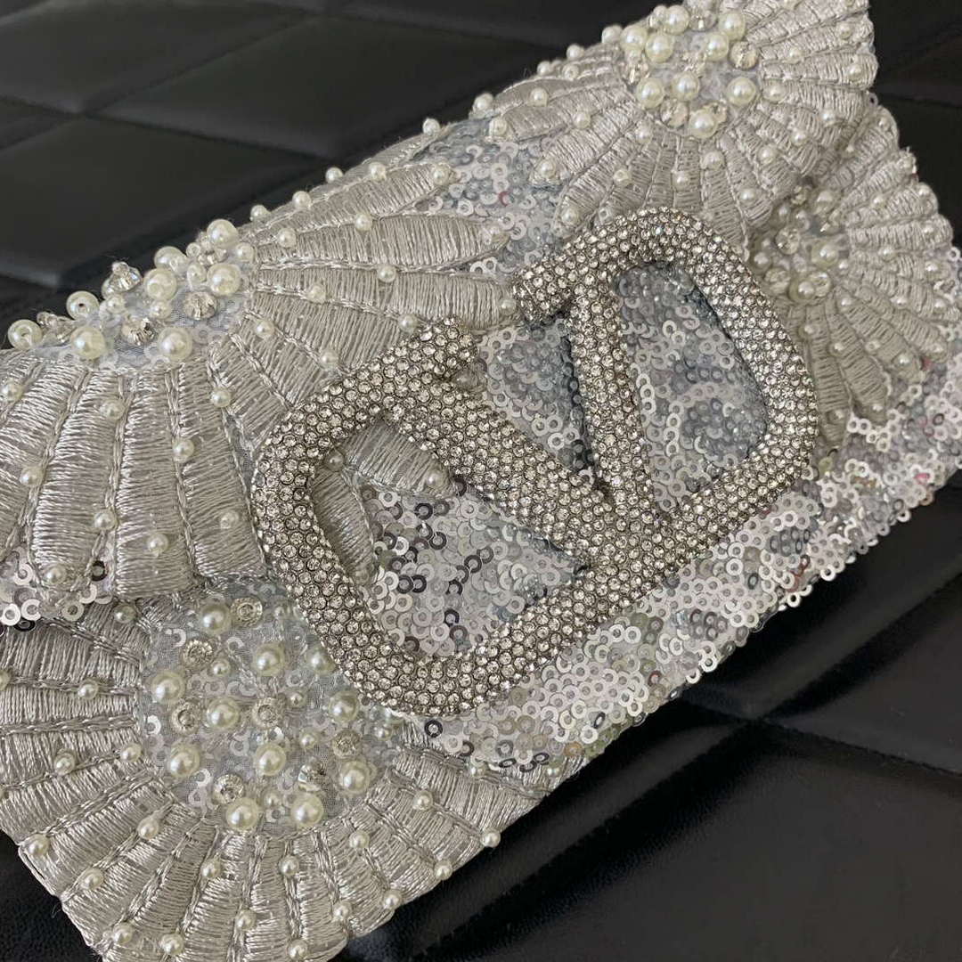Valentino 2W2B0K53BYYNB6 garavani loc¨° small shoulder bag embroidered with jewel logo White