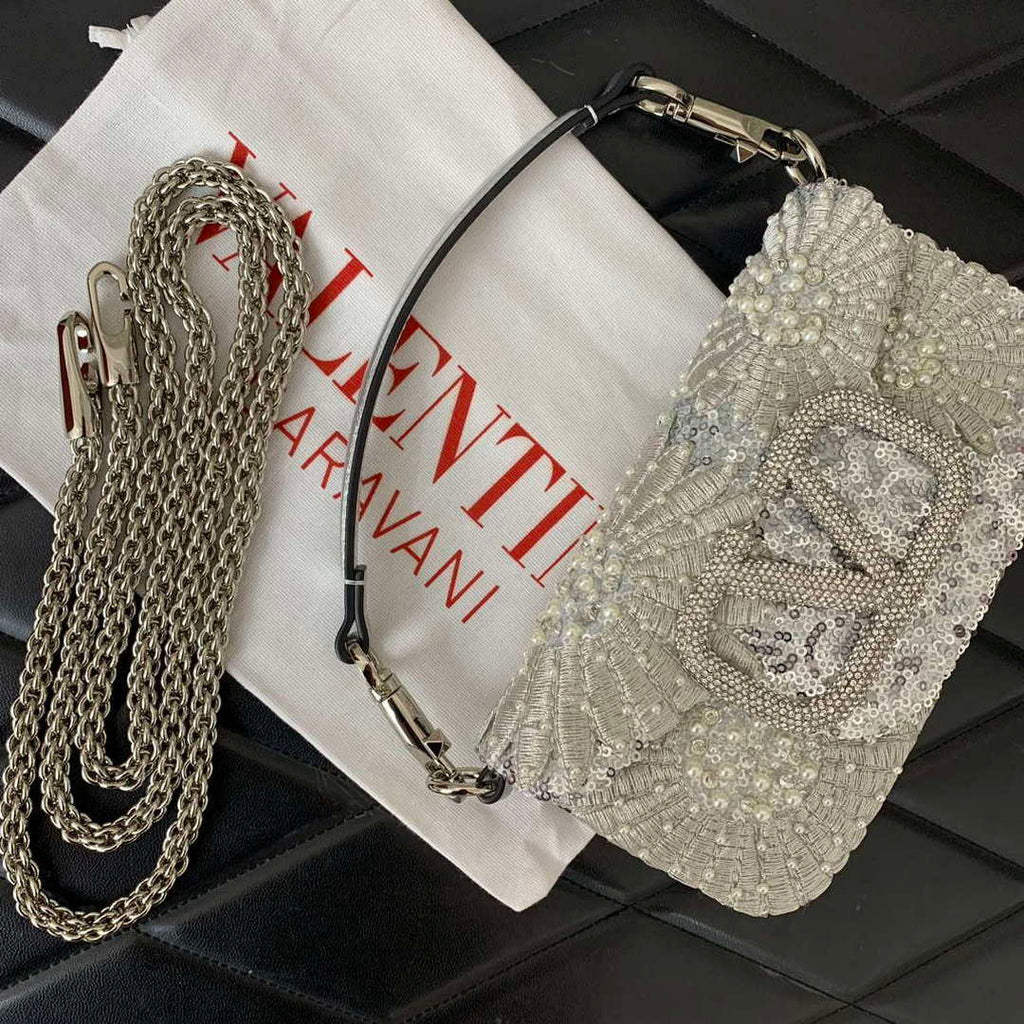 Valentino 2W2B0K53BYYNB6 garavani loc¨° small shoulder bag embroidered with jewel logo White