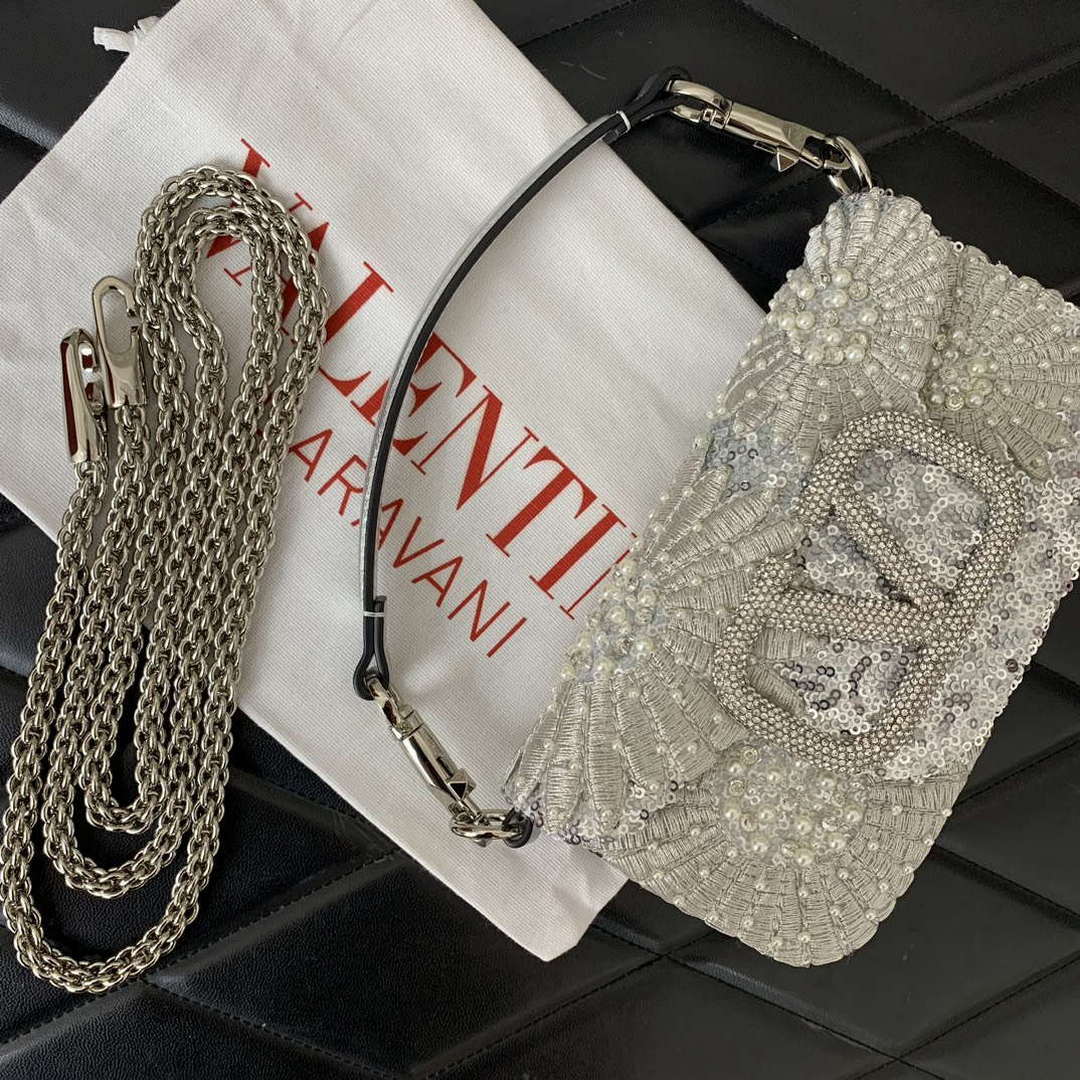 Valentino 2W2B0K53BYYNB6 garavani loc¨° small shoulder bag embroidered with jewel logo White