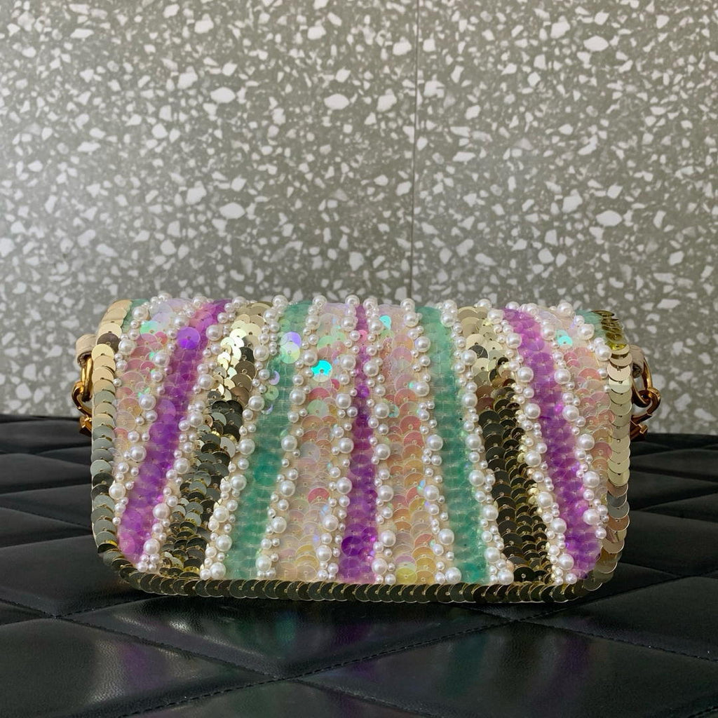 Valentino WB0K53RQI_AAC  Garavani Locò small shoulder bag with pearls rhinestones and jewel logo