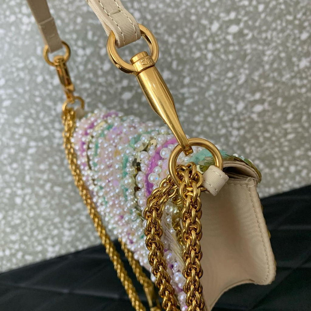 Valentino WB0K53RQI_AAC  Garavani Locò small shoulder bag with pearls rhinestones and jewel logo