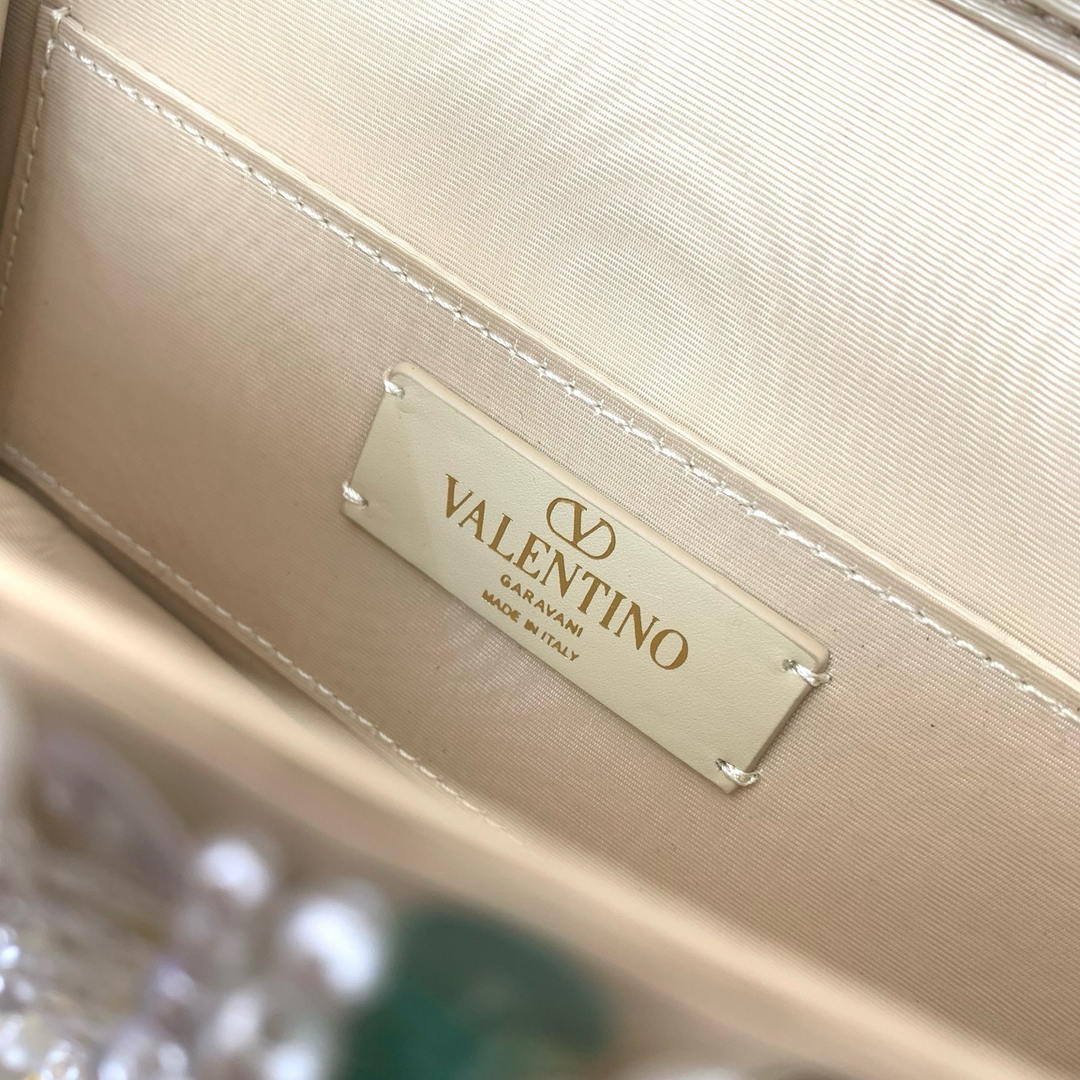 Valentino WB0K53RQI_AAC  Garavani Locò small shoulder bag with pearls rhinestones and jewel logo